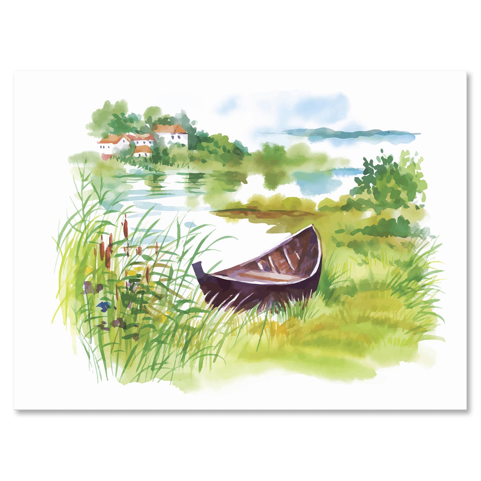Designart - Rural Green Landscape With Boat